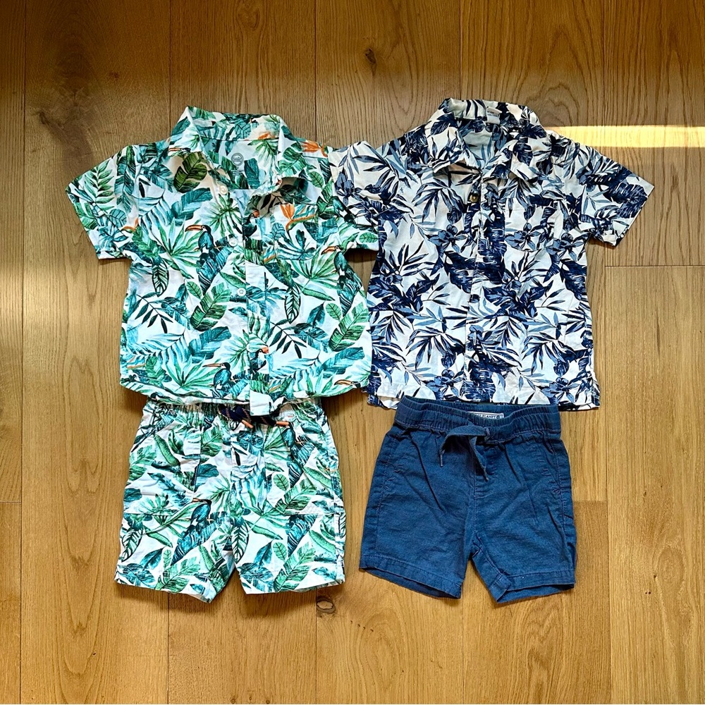 Tropical Leaf Print Shirt and Shorts Set